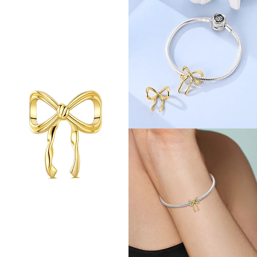 Charms aus 925er Silber, Original-Gold, exquisiter Schmetterlings-Anhänger, Ahornblatt-Herz-Perlen, passend für Armbänder, Damenschmuck, DIY-Zubehör, Geschenk