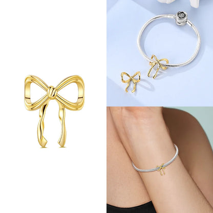 Charms aus 925er Silber, Original-Gold, exquisiter Schmetterlings-Anhänger, Ahornblatt-Herz-Perlen, passend für Armbänder, Damenschmuck, DIY-Zubehör, Geschenk
