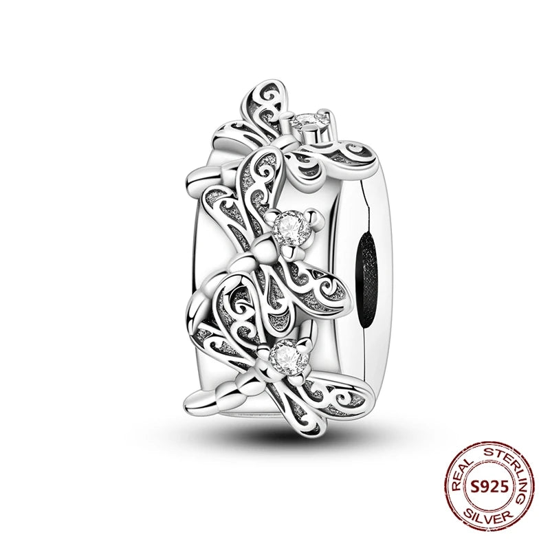 Lucky Clover Clip Charms 925 Sterling Silber Original Black Cat Stopper Clamp Silikon Spacer Charm für DIY Schmuck Armband