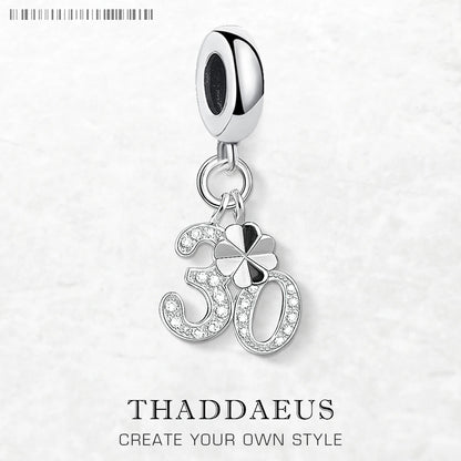 Glückszahl 30 baumelnde Charm-Anhänger für Damen und Herren, 925er Sterlingsilber, trendiger Schmuck