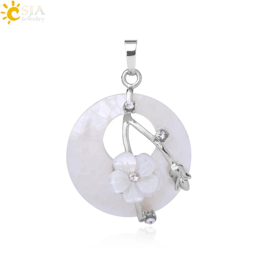 Natursteine Anhänger für Halskette Runde Blume Blatt Amethyste Rosenquarz Schwarzer Onyx Kristall Donut Reiki Schmuck G384