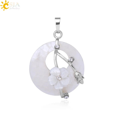 Natursteine Anhänger für Halskette Runde Blume Blatt Amethyste Rosenquarz Schwarzer Onyx Kristall Donut Reiki Schmuck G384