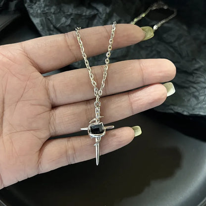 Silber Kreuz besetzte Diamant vierzackige Stern Halskette für Männer und Frauen Vintage Schlüsselbein Kette Party Schmuck