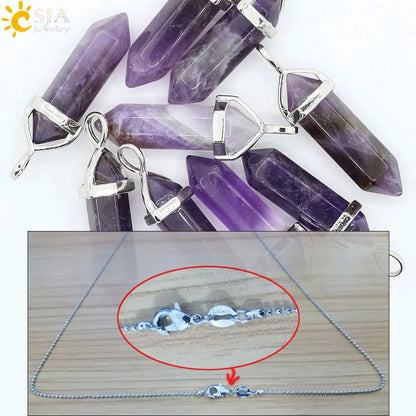 CSJA Sechseckige Kugel Kristall Halsketten Natürlicher Edelstein Quarz Halskette Anhänger Chakra Amethysten Rosa Quarz Lapislazuli G957
