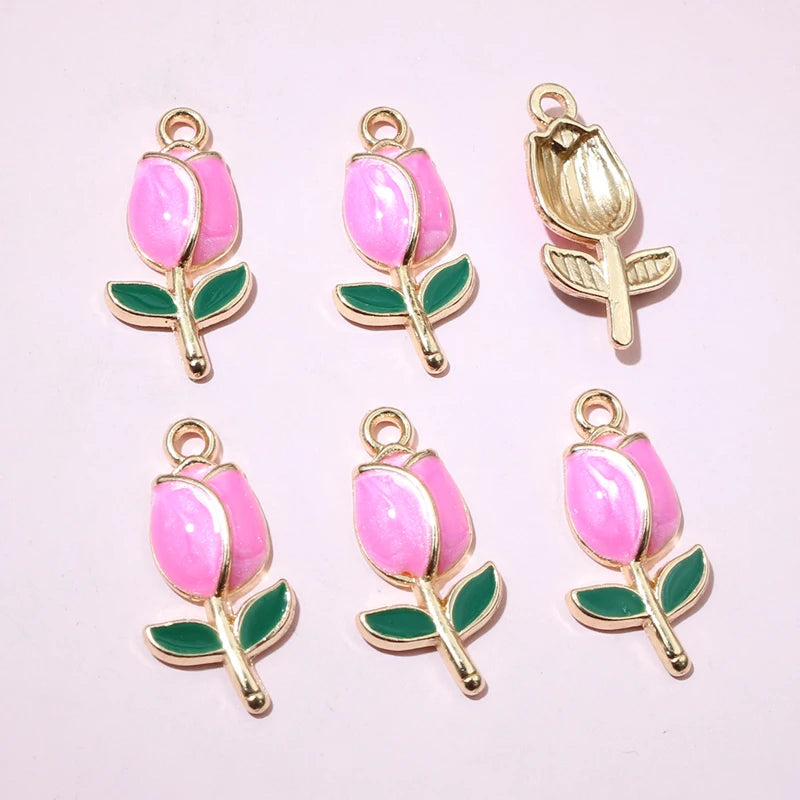 20 Stück 21x10mm Emaille Rose Blumen Anhänger Legierung Metall niedlich Blumen DIY Schmuck Herstellung Zubehör für Halsketten Ohrringe