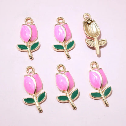 20 Stück 21x10mm Emaille Rose Blumen Anhänger Legierung Metall niedlich Blumen DIY Schmuck Herstellung Zubehör für Halsketten Ohrringe
