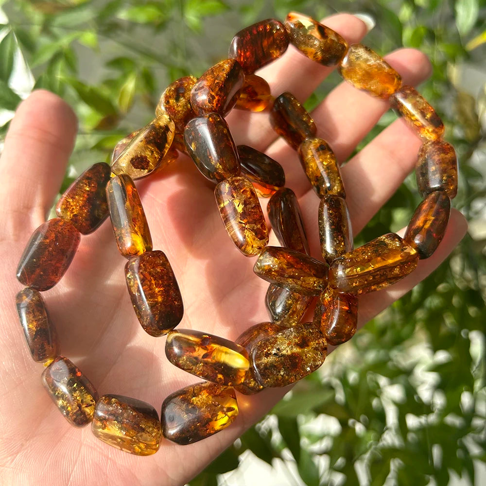 Natürliches Blumen-Bernstein-Armband mit unregelmäßigen Nuggets, ovale Perlen, 10 x 15–13 x 18 mm, mit Defekt, Schmuck für Männer und Frauen, besonderes Geschenk