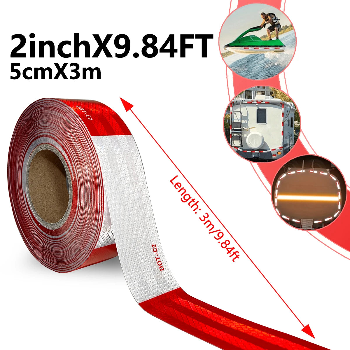 Reflektierendes Sicherheitsband DOT-C2, PET-Material, rot und weiß, wasserdicht, Sonnenschutz, starke Reflexion, Warnband für Sicherheit