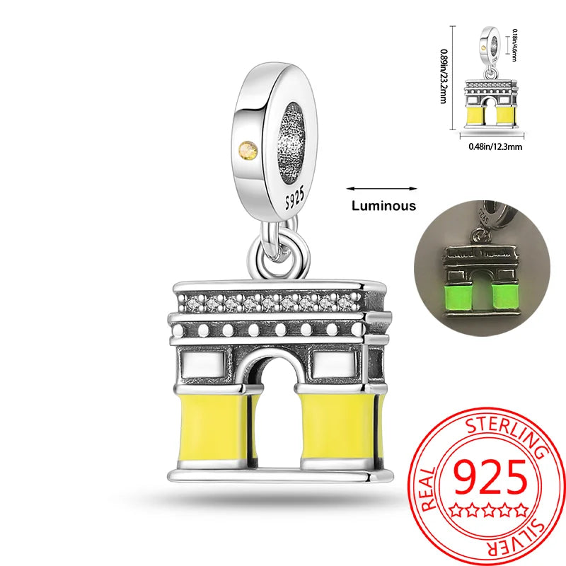 Kreativer Doppel-Charm aus 925er-Sterlingsilber, Eiffelturm, goldenes Herz, passend für DLY-Armbänder, Halsketten, Damen-Dating-Schmuck-Accessoires
