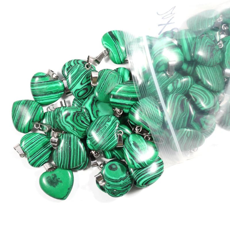 12 Stück Naturstein Quarz Rosenkristall Türkis Opal Herz Anhänger 16mm DIY Schmuckherstellung Halskette Zubehör Charms Handwerk