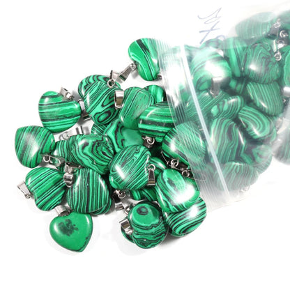 12 Stück Naturstein Quarz Rosenkristall Türkis Opal Herz Anhänger 16mm DIY Schmuckherstellung Halskette Zubehör Charms Handwerk