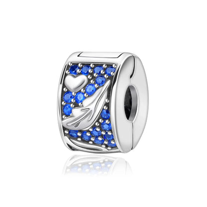 Blaue Serie 925 Sterling Silber Eidechsen-Herz Roboter Kaffee Mit Blumen Charms Passend für DIY Armband Halskette Casual Party Geschenke