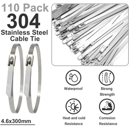 100 stücke Metall kabel Kabelbinder, 4,6x304mm Edelstahl kabelbinder mit 220lbs Zug festigkeit, für den industriellen und Außenbereich