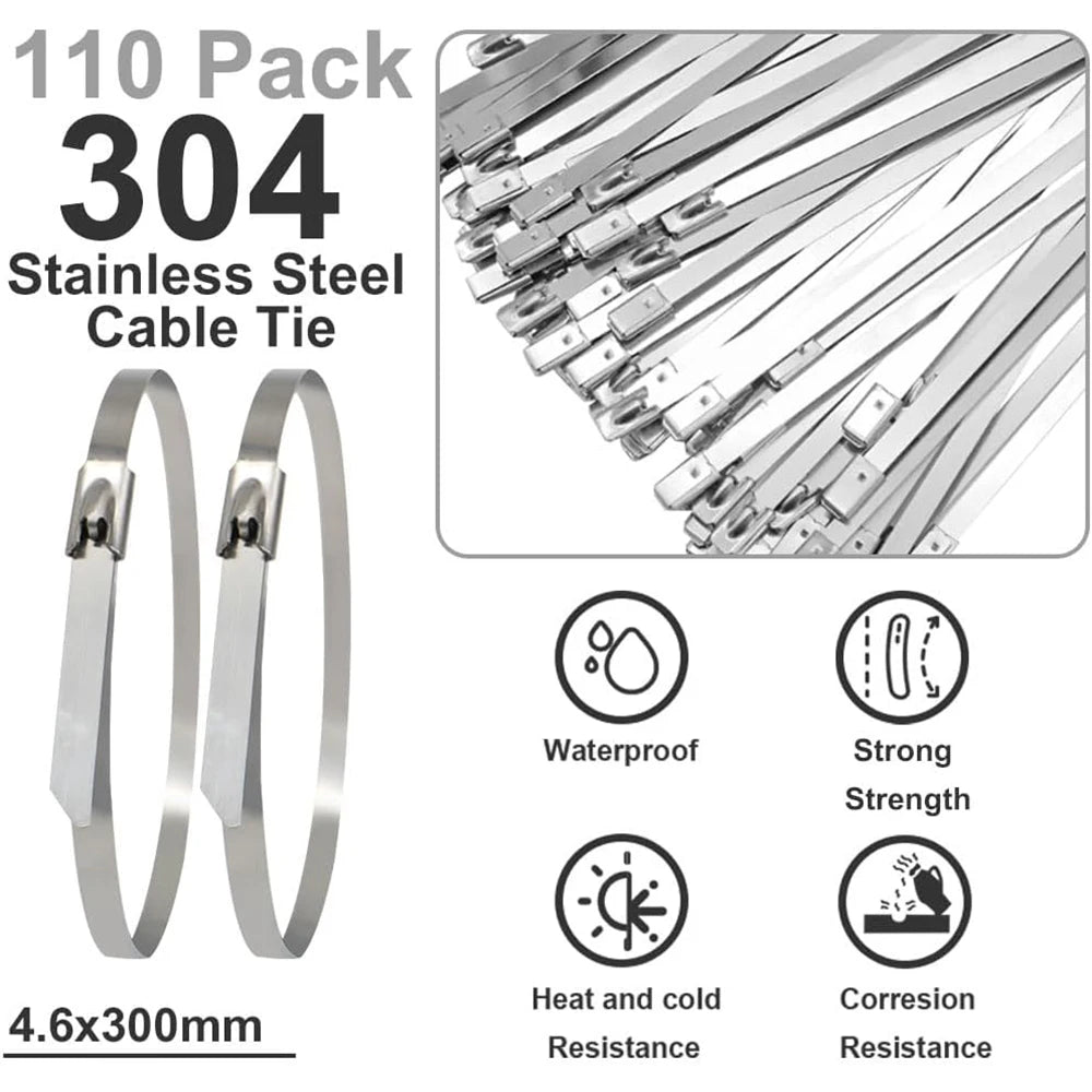 100 stücke Metall kabel Kabelbinder, 4,6x304mm Edelstahl kabelbinder mit 220lbs Zug festigkeit, für den industriellen und Außenbereich