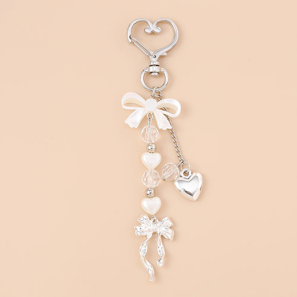 Aihua süße Y2K Metall Perle Liebe Herz Schleife Schlüsselanhänger für Frauen Mädchen Handtasche Anhänger DIY Schlüsselanhänger handgemachte Schmuck Geschenke