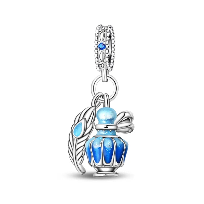 Exquisite Seestern-Perlen aus 925er-Sterlingsilber und vierblättriges Kleeblatt, baumelnder Charm für Armbänder und Halsketten, blaues romantisches Anhänger-Geschenk