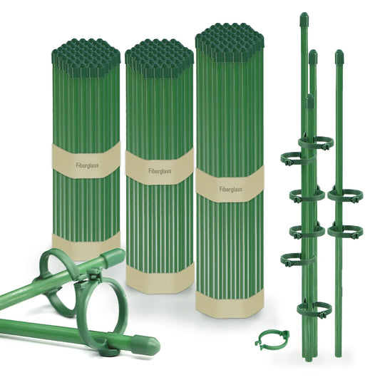 Pflanzenstützpfähle mit Clips, verstellbare Garten-Einzelstangen mit Ringen für Zimmer- und Außenpflanzen, Blumen, Tomaten