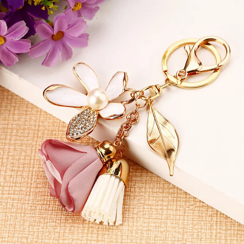 Tuch blume schlüssel Ring Chiffon quaste auto schlüssel ketten Dame paar tasche Neue mode charme blume schlüsselbund Party Geschenk K2029