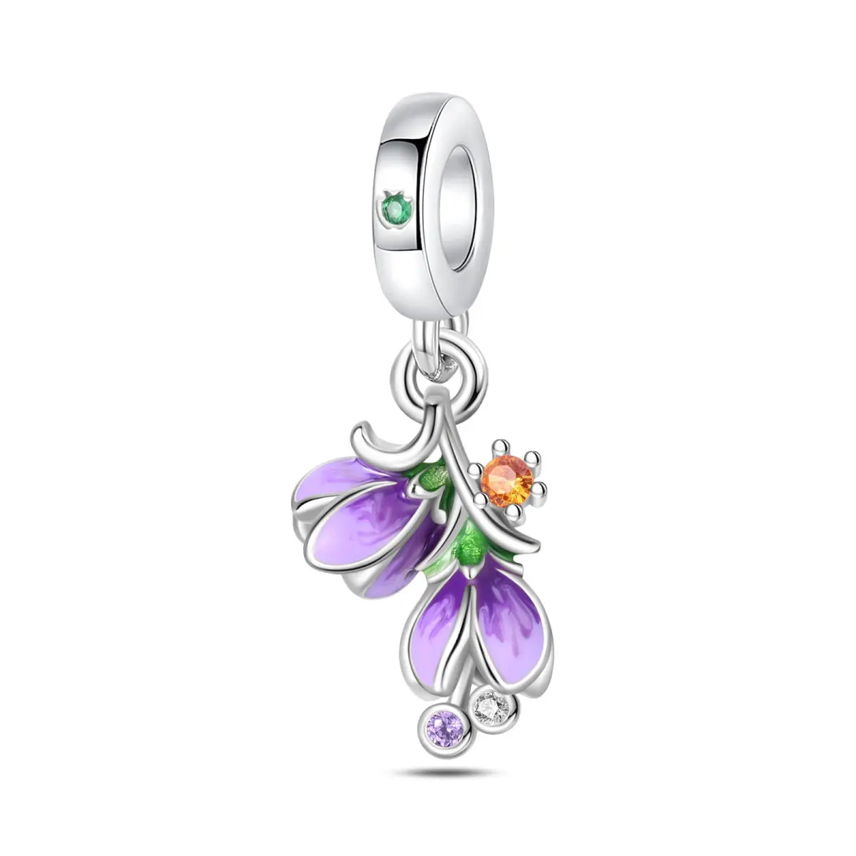 Charm-Anhänger aus 925er-Sterlingsilber mit eingelegten herzförmigen Perlen und Rosen-Anhänger, passend für Schlangenarmband, Boutique-Halskette, lila Anhänger, Geschenk