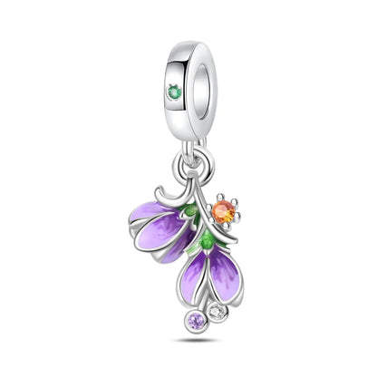 Charm-Anhänger aus 925er-Sterlingsilber mit eingelegten herzförmigen Perlen und Rosen-Anhänger, passend für Schlangenarmband, Boutique-Halskette, lila Anhänger, Geschenk