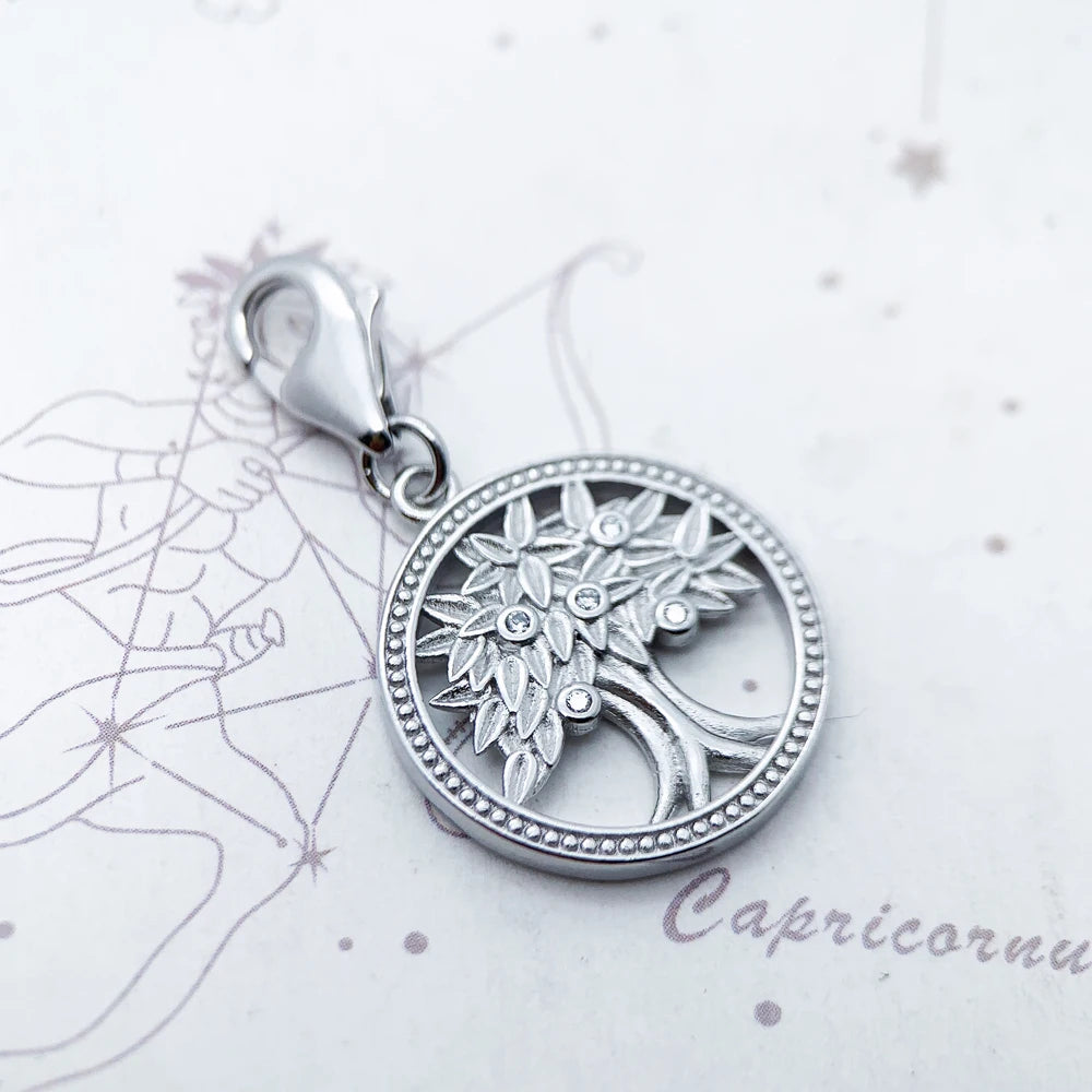 Baum des Lebens Runde Anhänger Charme Frühling 925 Sterling Silber Elegante Frauen Mädchen Schmuck Geschenke Dropshipping