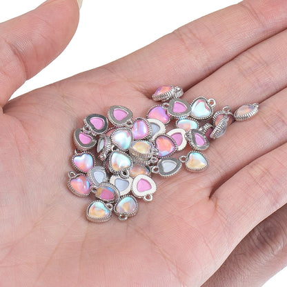 10 Stück AB Farbe Herz Glasperlen Anhänger mit antikem Silberrahmen für DIY Valentinstag Ohrring Halskette Schmuck