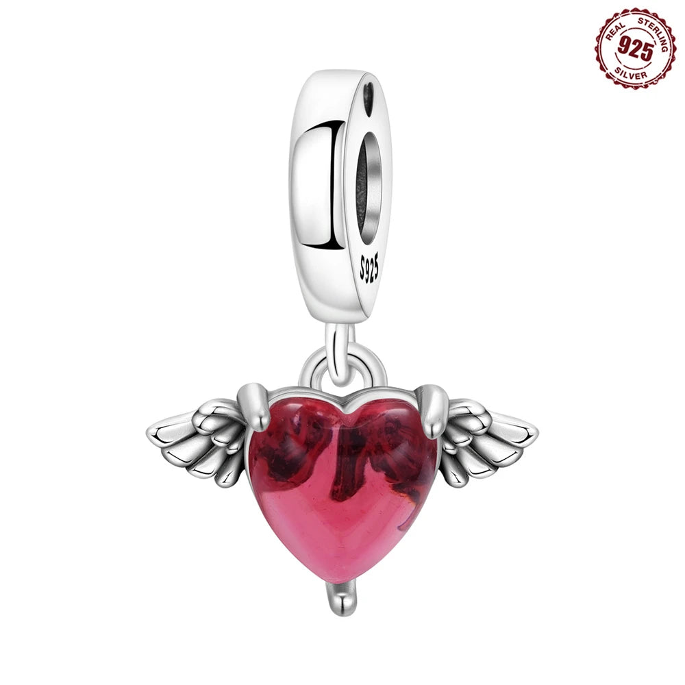 Rote Serie 925er Sterlingsilber Kamera Apfel Herzförmiger Koi Feuerwerkskörper Gott Reichtum Charm Passend für DIY Armband Halskette Partygeschenke