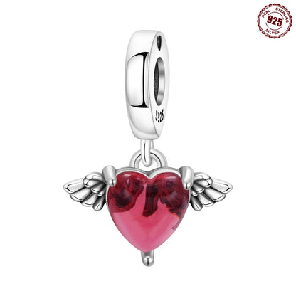 Rote Serie 925er Sterlingsilber Kamera Apfel Herzförmiger Koi Feuerwerkskörper Gott Reichtum Charm Passend für DIY Armband Halskette Partygeschenke