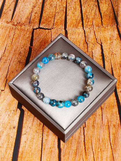 Natürliches blaues schwarzes Drachenader-Achat-Perlenarmband zum Schutz, Energie, Gleichgewicht, Mut, Stärke, spirituelle Heilung, Schmuck, Geschenk