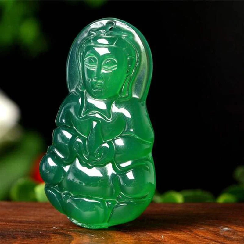 Natürliche grüne Jade Buddha Guanyin Anhänger Halskette Männer Frauen echte Myanmar Jadeit Schmuck Heilung Edelstein Glücksbringer Amulett