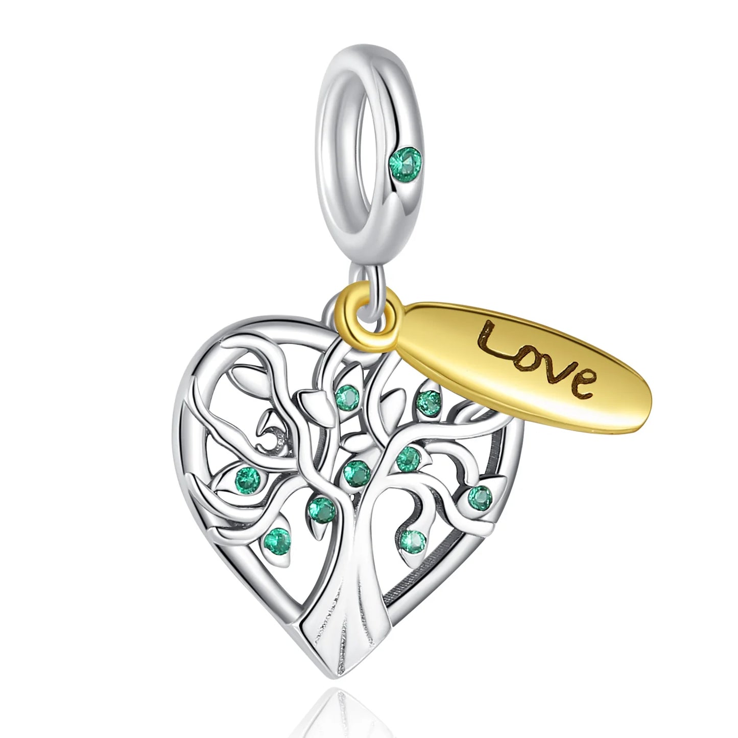 Wunderschöner Charm-Anhänger aus 925er-Sterlingsilber mit grünem Baum des Lebens, passend für DIY-Armband-Halskette. Ein Geschenk der Erlösung, das den Weg führt