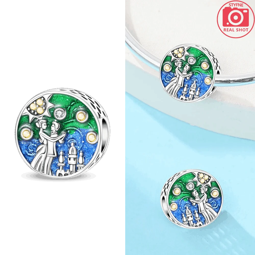 Original 925 Silber Lila Romantische Sternenplanet Perlen Halskette Charms Perlen Fit Armband Frauen Diy Zubehör Feines Geschenk