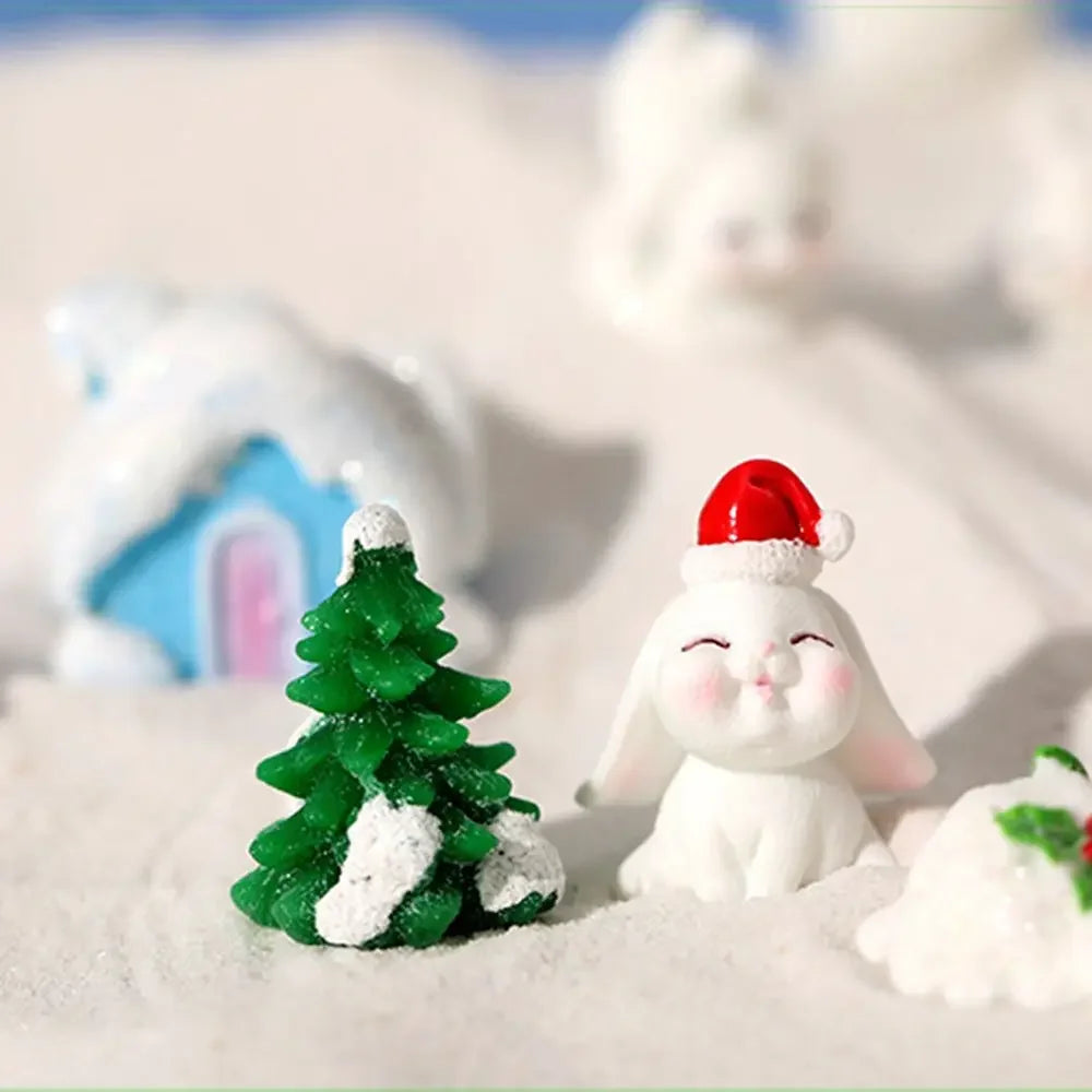 Figuren Miniatur Niedlicher Schneemann Hase Weihnachtskaninchen Mikrolandschaft Ornament Schreibtischzubehör Feengarten Heimdekoration
