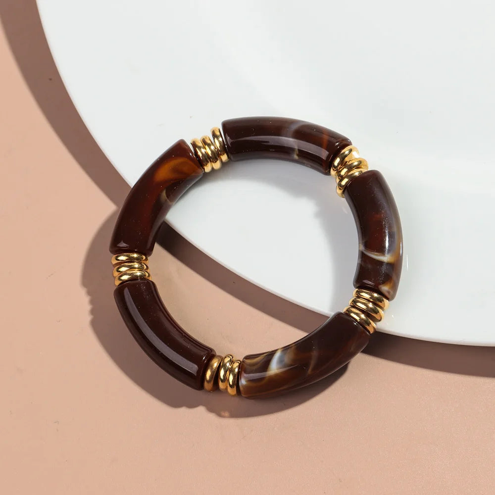 Vintage Chunky Bamboo Elbow Acrylic Bracelets for Women Men Rock Punk Stretch Large Curved Tube Stacking Bangle Couple Jewelry Gifts