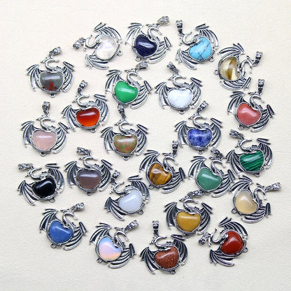 10 Stück bunte Drachen Naturstein Amethyst Quarz Kristall Herz Perle Anhänger für DIY Schmuck Halskette Anhänger Frauen Geschenke