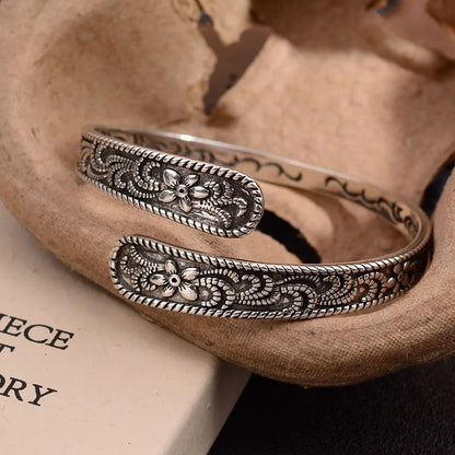 Neue Ankunft Vintage Carving Blume Thai Silber Damen Armreif Promotion Schmuck Für Weihnachtsgeschenke Nie Verblassen