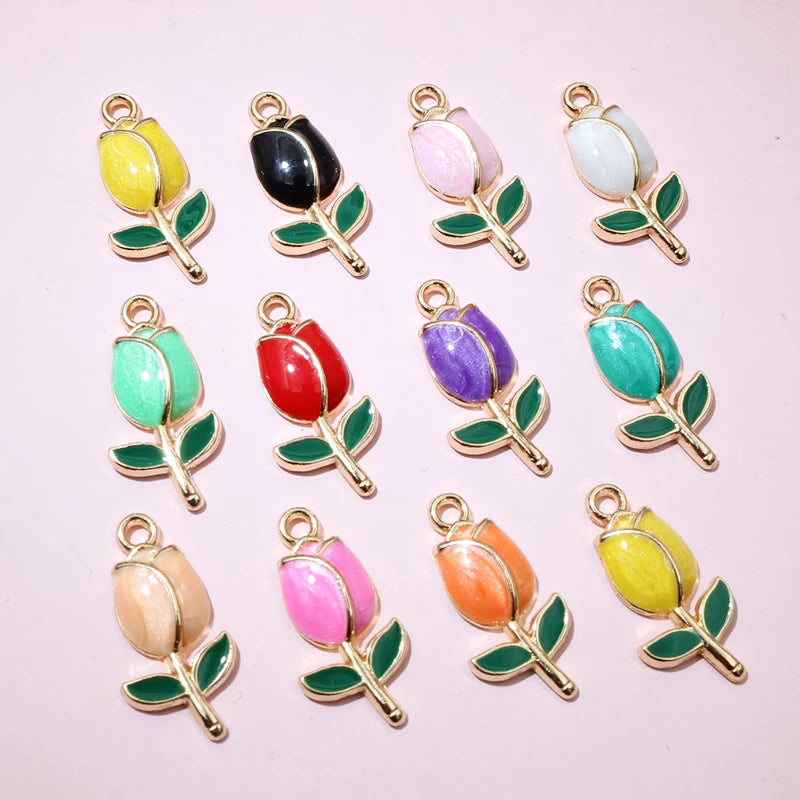 20 Stück 21x10mm Emaille Rose Blumen Anhänger Legierung Metall niedlich Blumen DIY Schmuck Herstellung Zubehör für Halsketten Ohrringe
