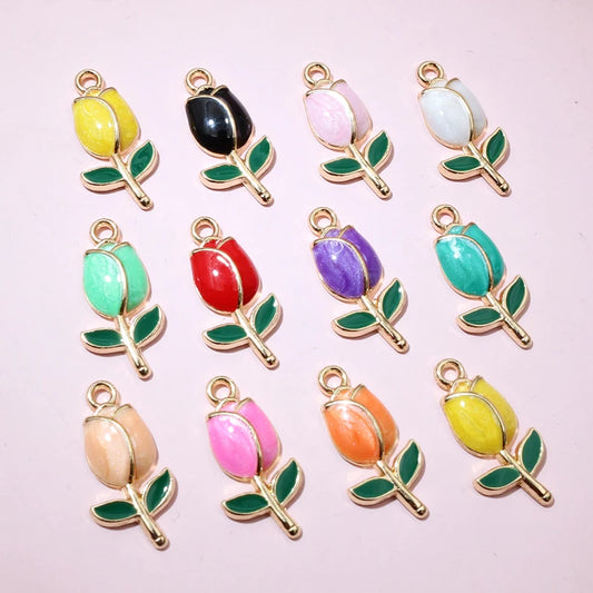 20 Stück 21x10mm Emaille Rose Blumen Anhänger Legierung Metall niedlich Blumen DIY Schmuck Herstellung Zubehör für Halsketten Ohrringe