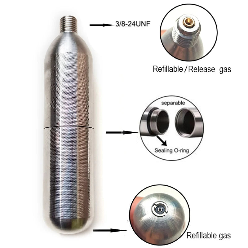 Recycelbarer 33 g 24 g CO2-Kartuschen-Gasflasche für Soda, Bier, Bar, Barkeeper, Werkzeuge, Küchenzubehör, spart Schwimmweste, Airbag