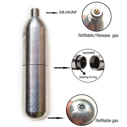 Recycelbarer 33 g 24 g CO2-Kartuschen-Gasflasche für Soda, Bier, Bar, Barkeeper, Werkzeuge, Küchenzubehör, spart Schwimmweste, Airbag