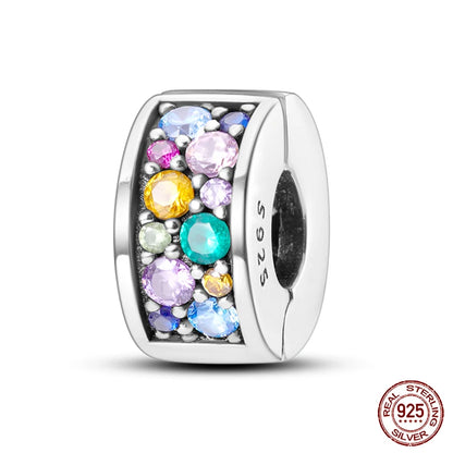 Fit 925 Original Armband 100 % 925 Sterling Silber Glänzende Bunte Zirkon Herz Charms Perlen Exquisite DIY Schmuck Geschenk