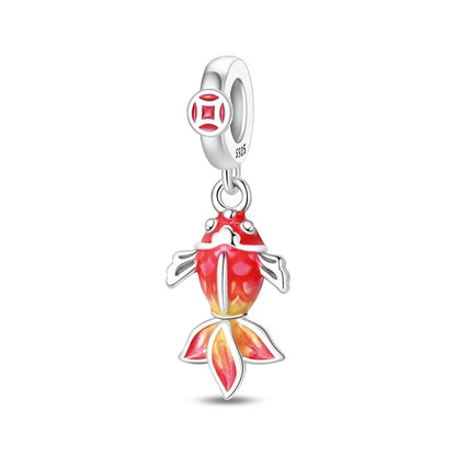Rote Serie 925er Sterlingsilber Kamera Apfel Herzförmiger Koi Feuerwerkskörper Gott Reichtum Charm Passend für DIY Armband Halskette Partygeschenke