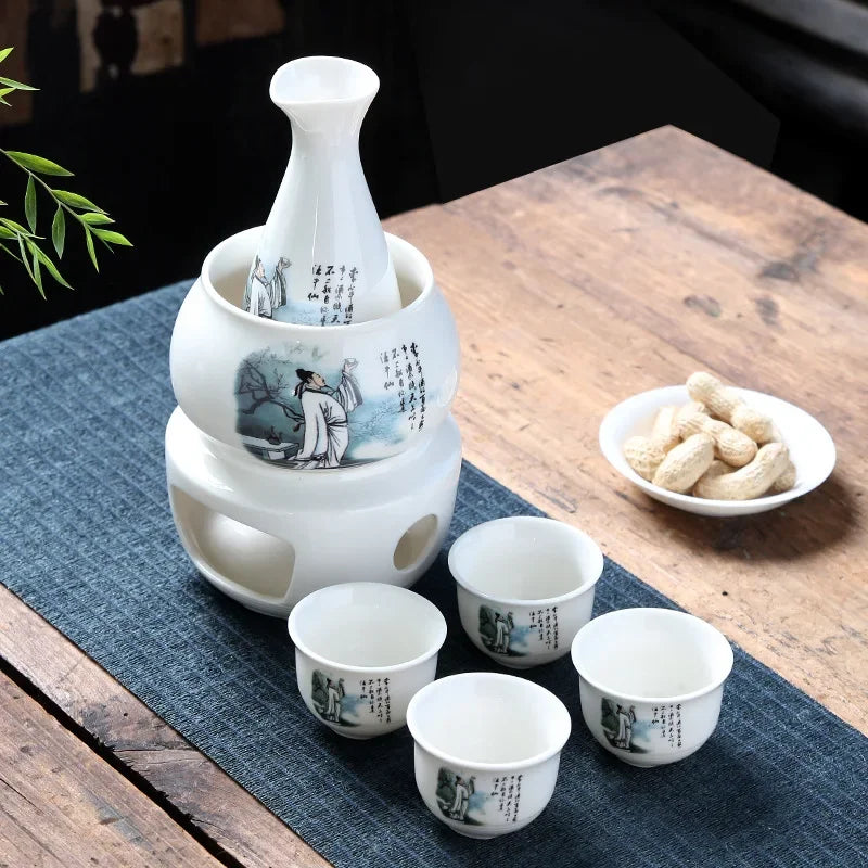 Keramik Sake Set Tassen mit wärmer halten Sake Lagerung Geschenk box, traditionelle Porzellan Keramik heißes Saki Getränk