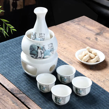 Keramik Sake Set Tassen mit wärmer halten Sake Lagerung Geschenk box, traditionelle Porzellan Keramik heißes Saki Getränk