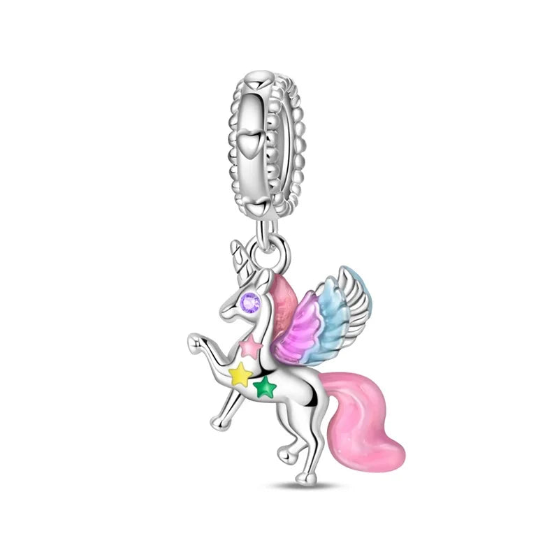 Heißer Verkauf, 925er-Sterlingsilber, Sterne und Mond, Perlen, Schmetterling und Engel, baumelnder Charm, passend für Armbänder, niedliche bunte Anhänger-Geschenke