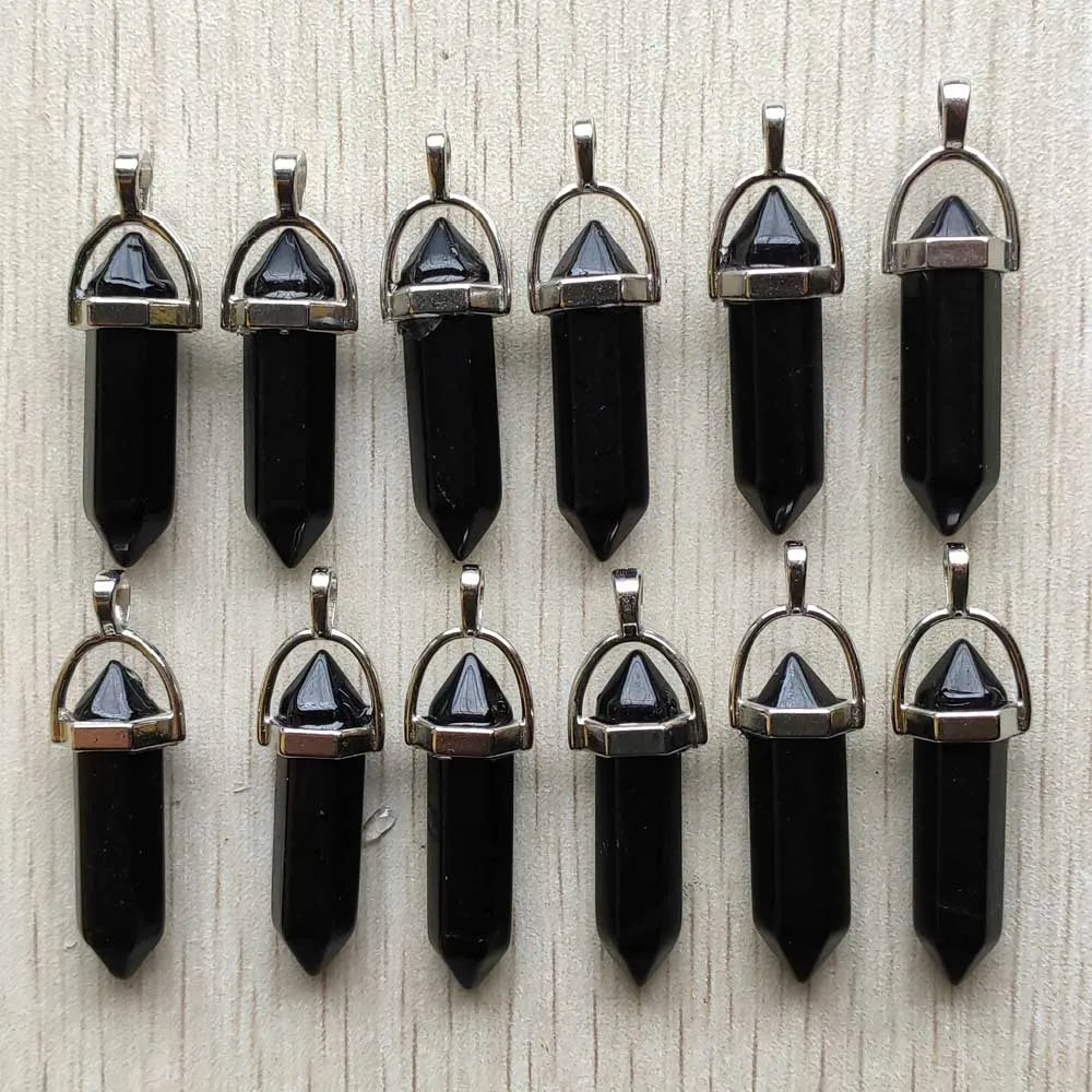 Schneller Versand Naturstein Quarz Aventurin Lapis Kristall sechseckige Säule Anhänger für Schmuck Zubehör 12 Stück Großhandel