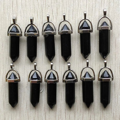 Schneller Versand Naturstein Quarz Aventurin Lapis Kristall sechseckige Säule Anhänger für Schmuck Zubehör 12 Stück Großhandel