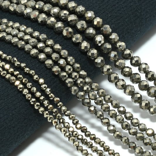 Natürliche facettierte runde Pyritperlen 2 mm/3 mm/4 mm