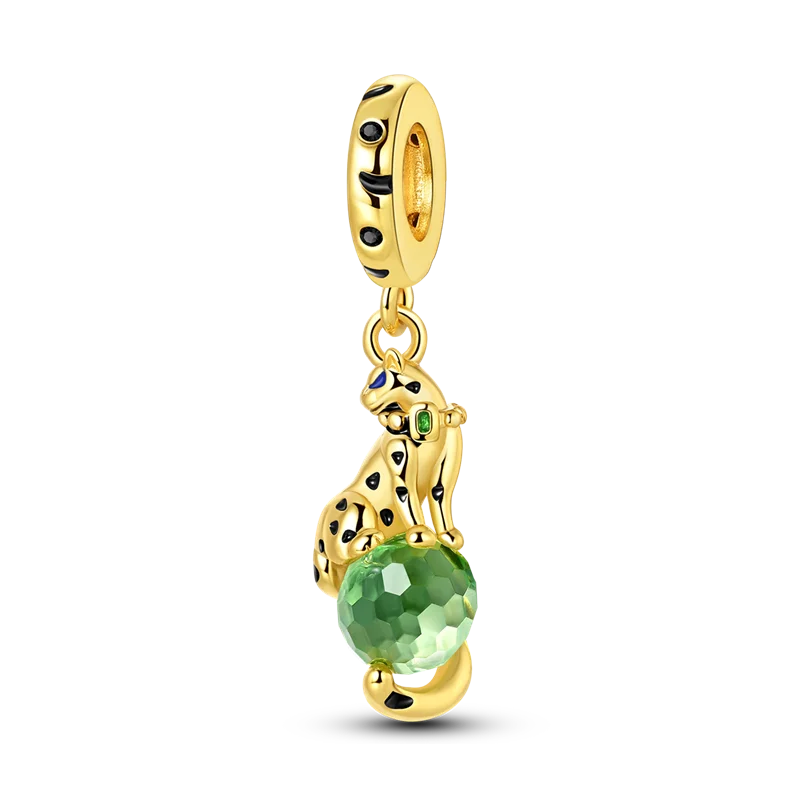 Gold-Serie, DIY-Charms, Original-Charms aus 925er-Sterlingsilber mit eingelegtem Zirkonium, Sonnen- und Leoparden-Anhänger, passend für Armbänder, Schmuck, Geschenkmarkierung