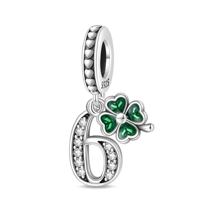 Glücksbringer aus 925er-Sterlingsilber mit vierblättrigem Kleeblatt, Hufeisenkrabbe, Marienkäfer-Zahlen-Charm, passend für DIY-Armbänder, Halsketten, Gesundheit, Glücksgeschenke